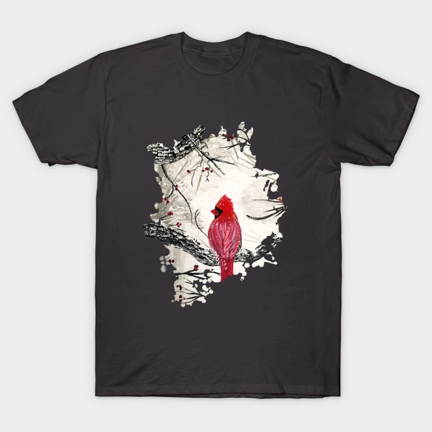 Red Robins Winter T-Shirt by adamzworld